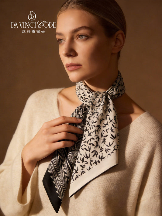 Da Vinci Code Spring & Autumn Silk & Wool Square Scarf, Luxury Old Money Style, Versatile for Men and Women, Warm Scarf with Mulberry Silk & Wool