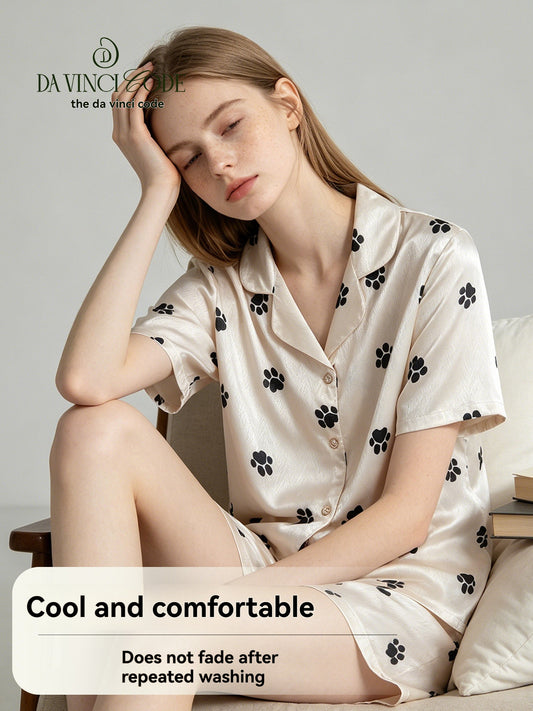 DvinciCode Sleepwear Women's Style 2026 New Summer Coolness Silk-Ironed Cotton Silk Sweet and Sophisticated Homewear Set