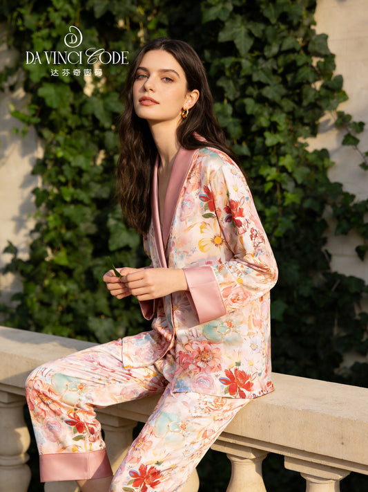 Da Vinci Code 2026 Spring & Summer New Arrival, Colorful Floral Luxury & Comfortable Loose Plus Size Long Sleeve Pajamas for Women, Loungewear