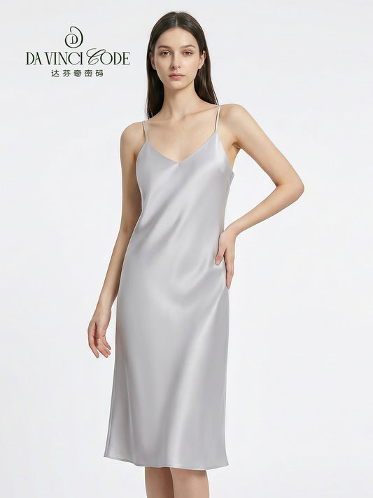 Da Vinci Code Premium Silk Slip Nightdress 2026 Summer Collection, Simple & Cool Solid Color Loungewear for Women, Wearable Outside