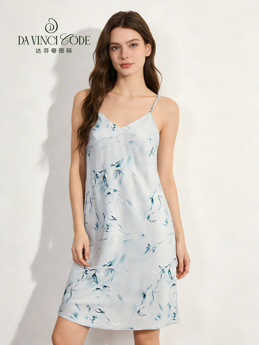 Da Vinci Code 2026 New Printed Slip Nightdress for Women, Summer Comfortable Loungewear & Sexy Nightgown