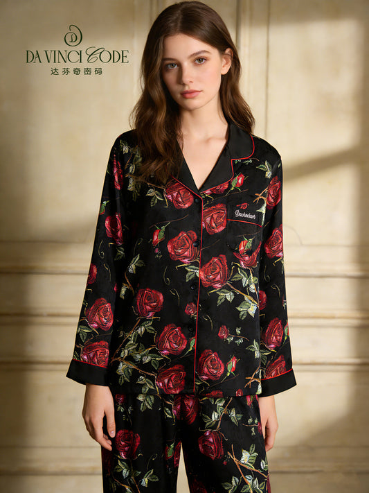 Davinci Code Black Gold Rose Premium Gift Box - Imitation Silk Pajama Set, Perfect for Valentine's Day, Birthdays, Gifts for Best Friends and Moms