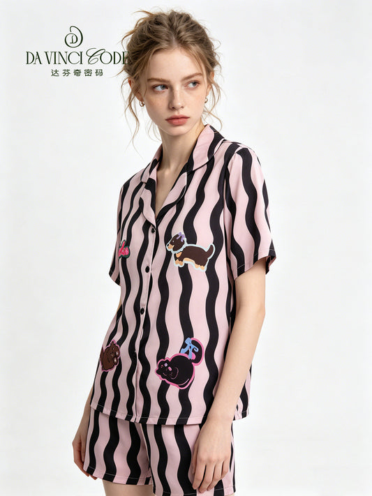 DavinciCode women's sleepwear, 2026 new style, summer sweet and cool stripe, this year's popular best-selling home wear set.