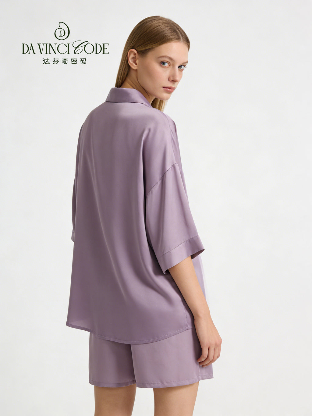 Da Vinci Code Women's Ice Silk Pajamas, Short Sleeve Shirt Collar, Luxury & Light Luxury Loungewear Set, Wearable Outside