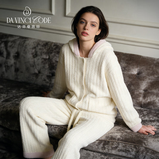 Da Vinci Code 2026 New Women's Half Fleece Front Open Cardigan Hooded Thickened Loungewear, Super Soft & Wearable Outside