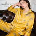 Da Vinci Code Women's Golden Age Silk Pajama Set with Shirt Collar, Comfortable Loungewear for Spring and Autumn, Wearable Outside