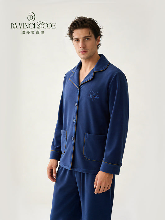 Da Vinci Code Men's Island Velvet Pajama Set, Thickened High-End Warm Loungewear for Autumn and Winter, Perfect Gift for Boyfriend