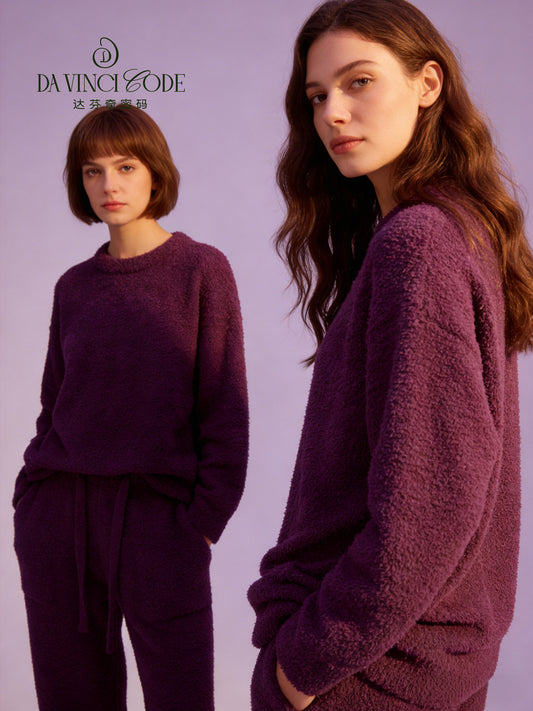 Da Vinci Code Luxury Light Luxury Half Fleece & Long Fleece Pajamas for Autumn and Winter, Thickened Minimalist Double-sided Velvet Loungewear